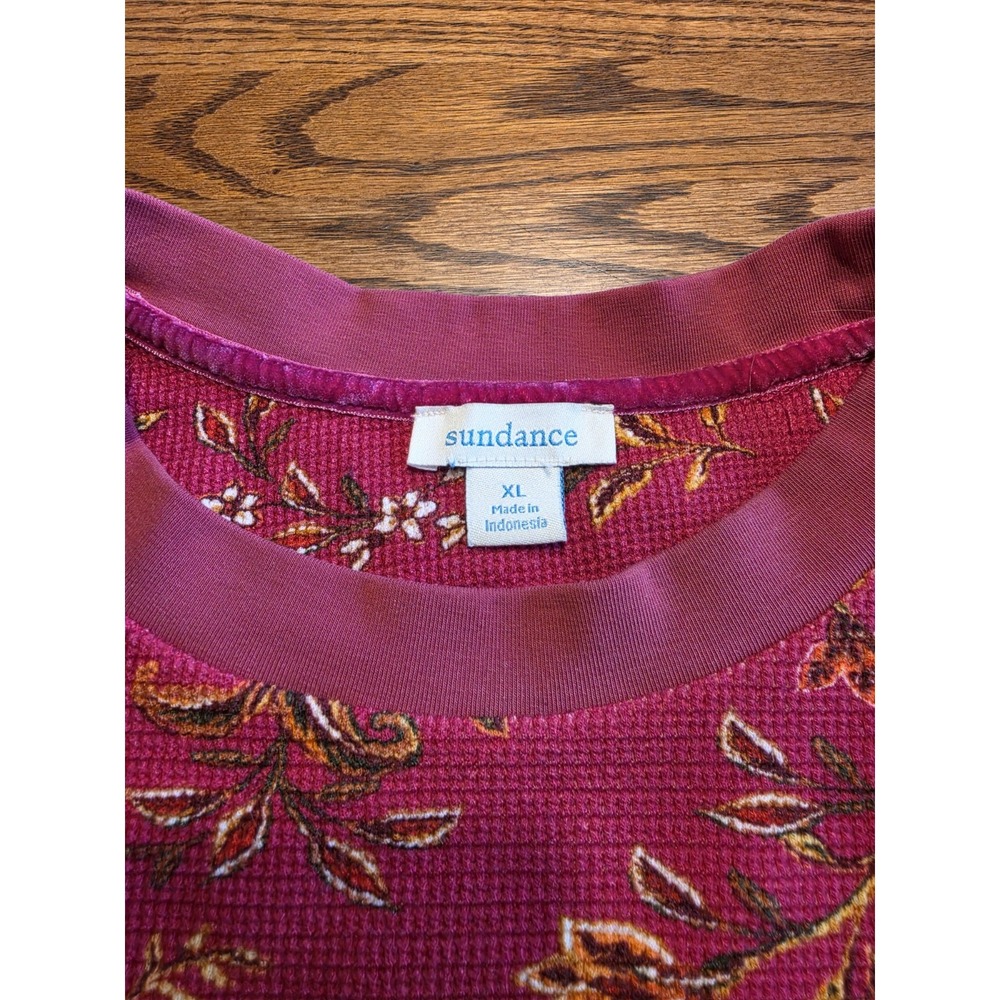 Sundance Loretta Thermal Tee Womens XS Waffle Knit Top Floral Velvet Cuff Pink - Picture 3 of 6